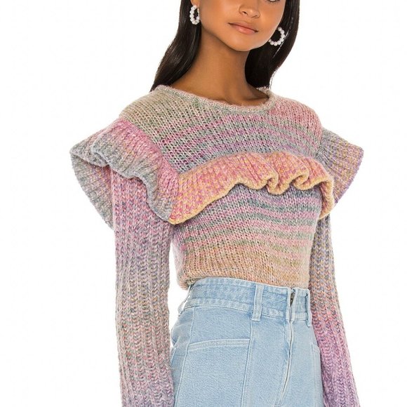 LoveShackFancy Yumi Rainbow Ruffle Sweater Pullover - Picture 2 of 13